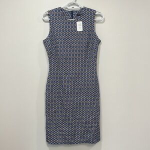 J McLaughlin Womens Devon Dress XS NEW Blue Stretch Sleeveless Modest‎ Geometric